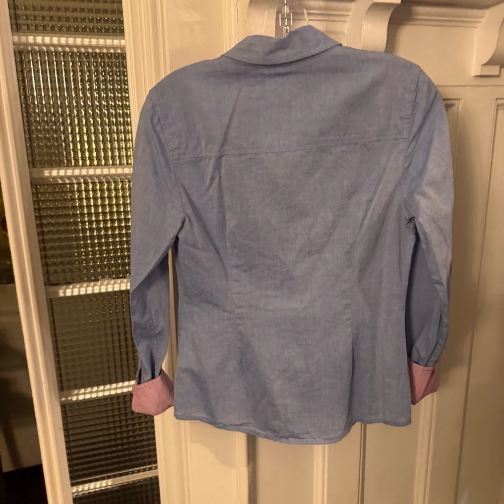Boden Women’s Blue Button Down shirt cotton Long Sleeve Flip Cuff size 4 - Picture 4 of 12